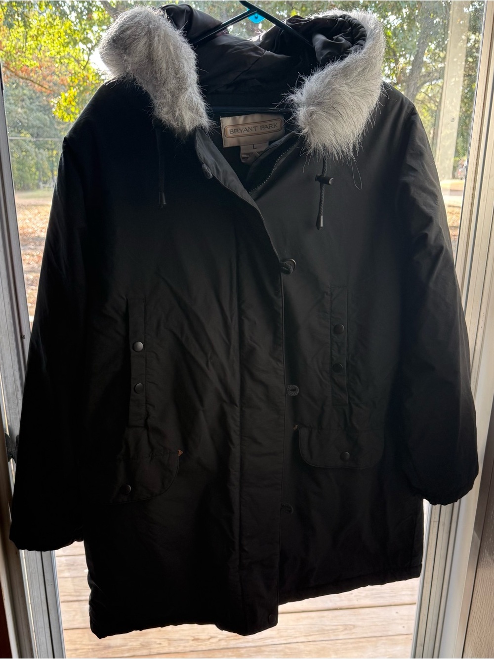 Bryant Park Vintage Women's Black Parka Coat with Faux Fur Trimmed Hood - Picture 3 of 9